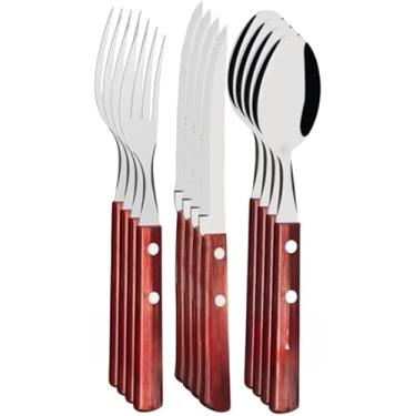 Imagem de Jogo de Talher Cabo de Madeira 36 peças Aço Inox Faca de Ponta Colher e Garfo Wood Bambu (12 peças)