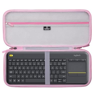 Imagem de Tourmate Capa rígida de armazenamento para teclado sem fio Logitech K400 Plus – Capa de viagem para teclado MX Mechanical Mini/Logitech POP Keys Touch TV (apenas caixa) (cinza + rosa)