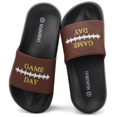 Imagem de INMINPIN Sandálias Infantis Para Meninos E Meninas, Chinelos Esportivos Com Bola, Ultraconfortáveis, Para Praia, Piscina, Chuveiro, Escorregador Interno E Externo Para Fãs De Esportes, Beisebol, Fu