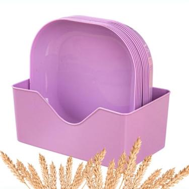 Imagem de Conjunto de 10 pratos quadrados de palha de trigo de 15 cm, inquebrável, reutilizável, leve para uso doméstico e cozinha (roxo)