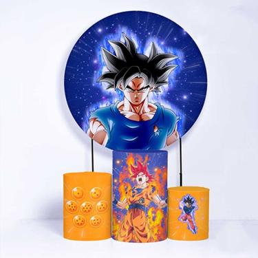 Imagem de Kit Painel de Festa Redondo de 1,80m e Trio de Cilindros Dragon Ball - Fera Print