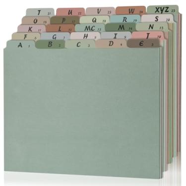 Imagem de 1 conjunto com 25 divisórias de arquivo do alfabeto A-Z guia superior guia de arquivo tamanho carta 1/5 aba cortada Manila organizador de arquivos alfabético divisórias de armário de arquivos para