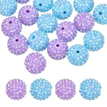Imagem de PATIKIL Contas de strass de resina de 20 mm para caneta com contas, pacote com 20 bolas de discoteca brilhantes em pedaços redondos de chiclete para chaveiro com miçangas, fabricação de joias DIY