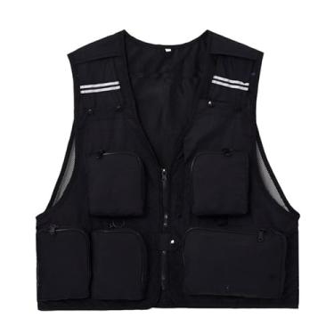 Imagem de Colete De Pesca Tático Sem Mangas Com Zíper E Vários Bolsos De Malha Respirável Masculino, Colete Versátil Para Fotografia Ao Ar Livre Viagem Caminhada Jaqueta, Para Muitas Necessidades(Black,3X-Large