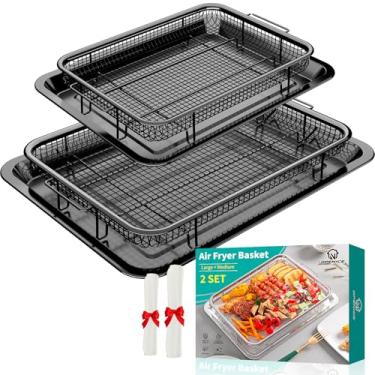 Imagem de Cesta de fritadeira OPENICE com 2 conjuntos de frigideiras a ar e bandeja para forno, cesta antiaderente para fritadeira a ar para assar e alimentos crocantes - preta