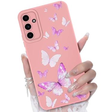 Imagem de CASBST Capa para celular Samsung Galaxy A16 5G, design de padrão de flores da moda, capa de silicone líquido, fina, à prova de choque e resistente a arranhões para Samsung A16 - Rosa borboleta
