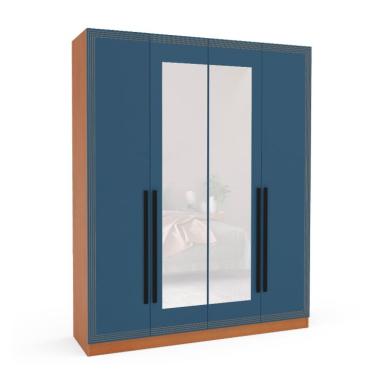 Imagem de Guarda-Roupa Casal com Espelho Valência 4 Portas 4 Gavetas Freijó e Azul