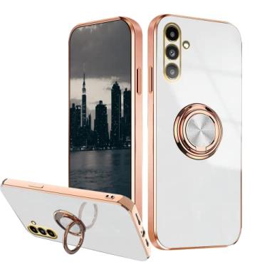 Imagem de Compatível com Samsung Galaxy S23 FE 5g capa suporte anel ímã preto, capa para celular Samsung S23 FE placa de silicone à prova de choque capa fina de luxo (branca)