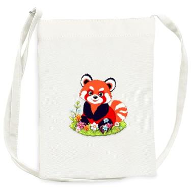 Imagem de BJDAMAI Mini bolsa de lona para adolescentes e meninas, pequena bolsa com alça de ombro para celular, chaves, batom, moeda!, Panda vermelho
