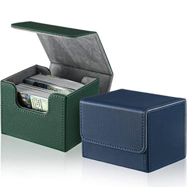 Imagem de Weewooday 2 Boxes Leather Deck Card Boxes Large Size Fit 100 Plus Sleeved Cards Deck Game for Collectible Playing Compatible with Mtg Tcg(Horizontal,Green, Blue)
