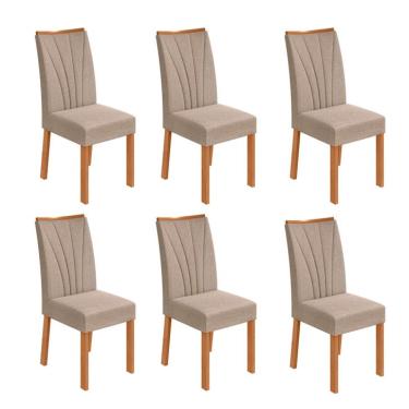 Imagem de Conjunto com 6 Cadeiras Apogeu Linho Bege e Amêndoa