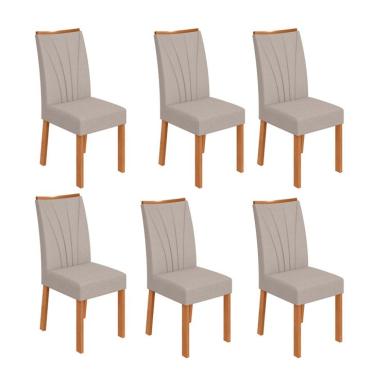 Imagem de Conjunto com 6 Cadeiras Apogeu Linho Cinza e Amêndoa
