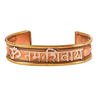Imagem de Touchstone Pulseira de cobre estilo tibetano. Forjada à mão com cobre sólido e de alto calibre para mulheres e homens. Mensagem espiritual hindu, One Size, Cobre e latão, Sem Pedra Preciosa
