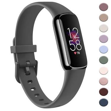 Imagem de AK Pulseira esportiva compatível com Fitbit Luxe para mulheres e homens, pulseiras esportivas de substituição de silicone macio para Fitbit Luxe rastreador de fitness e bem-estar (grande, cinza escuro)