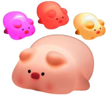Imagem de Luminária Abajur Porquinho de Silicone Luz Noturna LED Colorido 7 Core