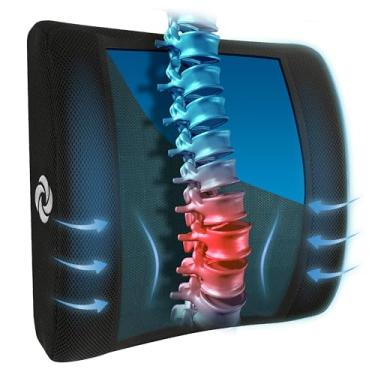 Imagem de SAMSONITE, [Gel refrescante] Travesseiro de apoio lombar para cadeira de escritório ou assento de carro – aumente sua zona de conforto na parte inferior das costas, [alta qualidade – espuma de memória], almofada universal, malha respirável, capa lavável