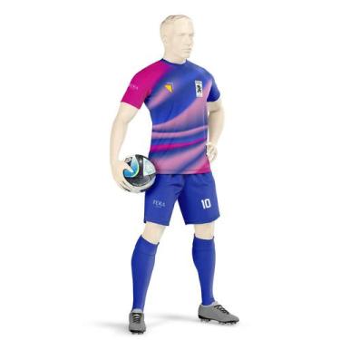 Imagem de Uniforme Esportivo Completo Com Camiseta e Shorts DryFit Azul/ Rosa - 