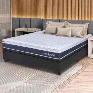 Imagem de Conjunto Box Baú Preto Durban Azul Espuma D28 Casal 138x188x64 - King 