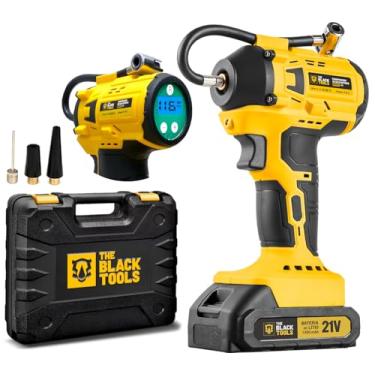 Imagem de Compressor De Ar A Bateria 21v Bomba De Encher Pneus Portátil Para Carro Bicicleta Motocicletas Com Calibrador Tct21b The Black Tools