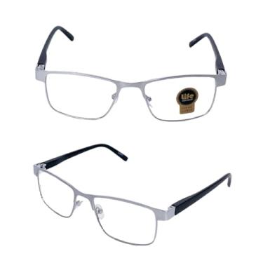 Imagem de Armação Óculos Grau Metalico Prata Para Leitura Perto (+1.75)