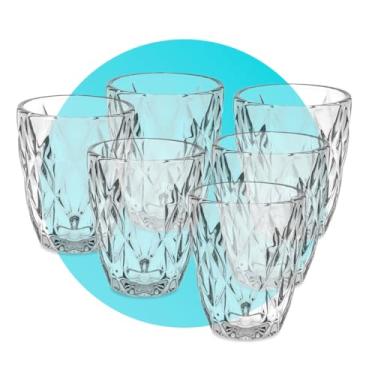 Imagem de Jogo 6 Copos Baixos Diamond 300ml Vidro Grosso Diamante Luxo