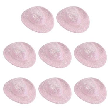 Imagem de PATIKIL Mini chapéus de caubói, 8 peças de chapéu de cowboy ocidental em miniatura para artesanato, decoração de festa, fantasia de boneca para animais de estimação, estilo glitter, rosa
