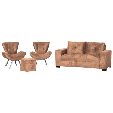 Imagem de Conjunto Capri Sofa 3 Lugares 2 Poltronas Riad E Puff Finezzi Capuccino