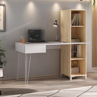 Imagem de Escrivaninha Industrial para Home Office e Estudos com Gaveta, Estante Embutida e Pés de Metal Fusion Artany