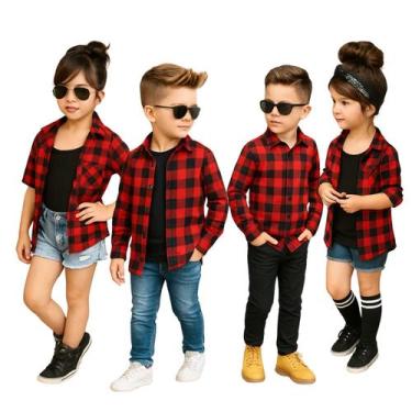 Imagem de Camisa Xadrez Infantil Flanelada Masculino Feminina Unissex Festa Juni