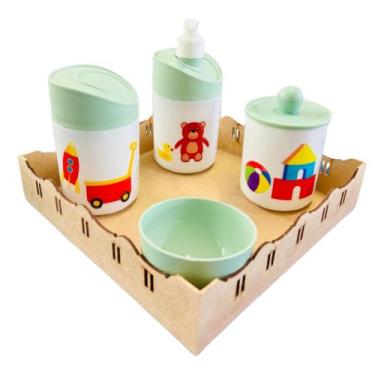 Imagem de Kit Higiene Baby Brinquedos Menino e Menina c/bandeja em MDF - Dóia Ki
