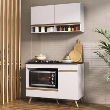 Imagem de Armário de Cozinha Modulada Compacta 105cm com Balcão para Cooktop Veneza Multimóveis Mp2260 Branco/dourado