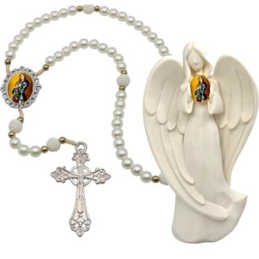 Imagem de Terço Oraçao Luxo com Imagem Anjo Santa Joana D Arc Decoração Casa Cap