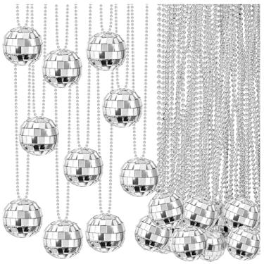 Imagem de JMZYJZH Colares de bola de discoteca, mini colares prateados espelhados para decoração de lembrancinhas de festa dos anos 70, 2.3 cm, Plástico, Sem Pedra Preciosa
