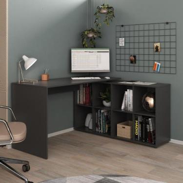 Imagem de Escrivaninha em L Mesa Office 8 Nichos Nero II - Artany, Preto