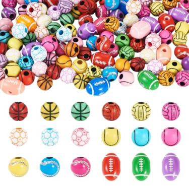 Imagem de FASHEWELRY 120 contas esportivas de acrílico 12 mm coloridas beisebol futebol basquete vôlei tênis contas de bola fofa para fazer colar de pulseira faça você mesmo