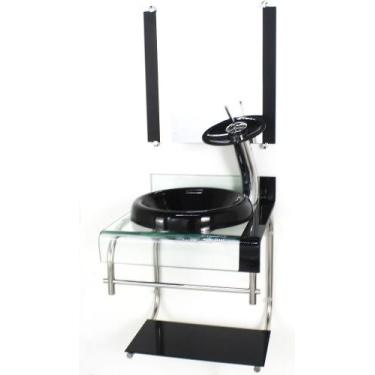 Imagem de Gabinete de vidro 40cm para banheiro curvado duplo inox cuba chapéu pr