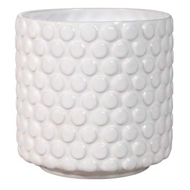 Imagem de Nordring Vaso de flores de grés – Vaso branco de 12 cm com bolinhas – Vaso de cerâmica moderno com esmalte rachado – sem orifícios de drenagem – comporta plantas de interior de 10 cm