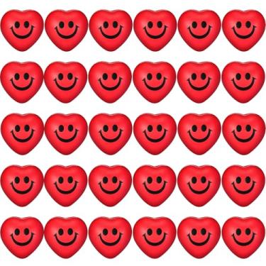 Imagem de Bolas de estresse com rosto engraçado sorrindo de coração vermelho, mini bola de espuma, bolas de alívio de estresse para recompensa de carnaval escolar, sacola de presente para Dia dos Namorados, Vermelho