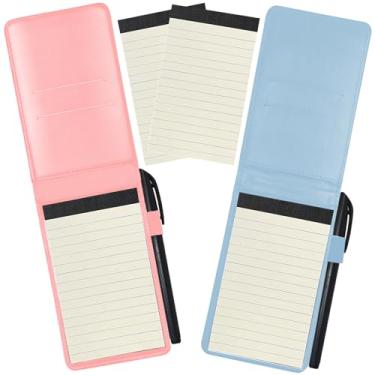 Imagem de itechpanda 2 Pack Small Pocket PU Leather Business Notebook Cover Jotter Multifunction A7 Mini Notepad (Pink+ Blue)