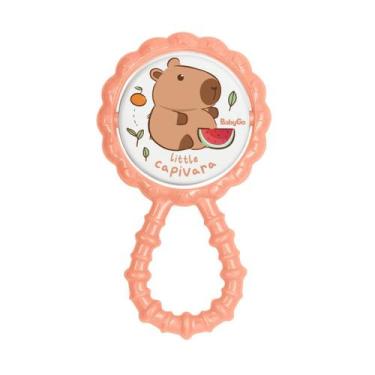 Imagem de Chocalho Mordedor para Bebê Macio Flexível Rosa Capivara BabyGo