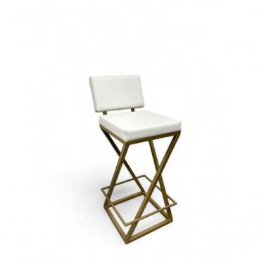 Imagem de Banqueta Zênite Com Encosto Estofada Metalon Dourado Branco - 65cm - C