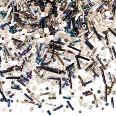 Imagem de Pandahall 100 g contas de semente pretas brancas contas de vidro estilo misto tubo longo contas torcidas sortidas pequenas contas para brincos faça você mesmo, pulseiras, joias, projetos de costura