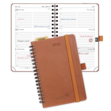 Imagem de POPRUN Agenda de bolso 2026 (tamanho pequeno- 10 cm x 15 cm) semanal e mensal para bolsa - calendário 2026 (janeiro de 2026 - dezembro de 2026) com capa macia, régua de plástico - marrom
