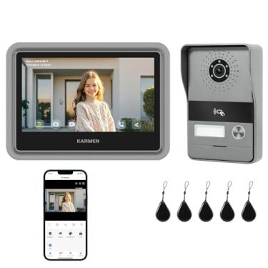 Imagem de KARMEN vídeo porteiro, Tela Sensível Ao Toque de 7", Liga campainha 1080 P, Visão Noturna, Tuya Smart App Controle, IP65 À Prova D ' Água, 5 etiquetas RFID, desbloqueio remoto