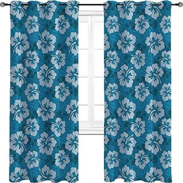 Imagem de Cortinas blecaute Havaí para quarto - Isolamento térmico, economia de energia e redução de ruído, tratamento de sombreamento completo, cortina de isolamento de cozinha, L 182 x C 236 cm azul-petróleo