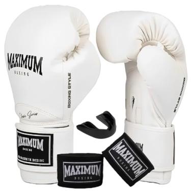 Imagem de Kit Luva De Boxe Muay Thai Maximum New Classic Branco + Bandagem 3m + Protetor Bucal (16oz)