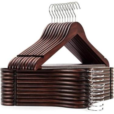 Imagem de Kit 18X Cabides Madeira Marrom Gancho De Roupas Com Cavas - Kadê
