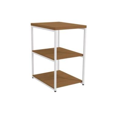Imagem de Mesa Lateral p/ Sala Industrial LI004 c/ 3 Prateleiras Canela/Branco -