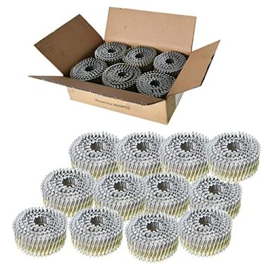 Imagem de mitoharet Pregos de revestimento de bobina de arame agrupado de 15 graus 3,5 cm x 0,092 cm 3600 unidades de cabeça redonda completa, haste de anel, galvanizado a quente para pregos ásperos de