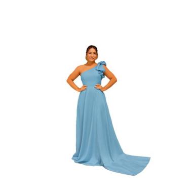 Imagem de Vestido Festa Cetim Ombro Só Madrinha Formatura Casamento - GLAMOOR FE